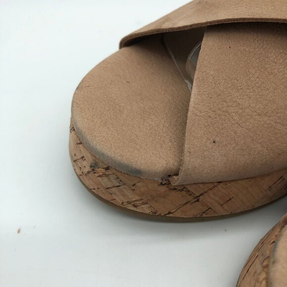 Eileen Fisher Timor Tan Nubuk Cork Wedge Sandals Open Toe Size 7.5 - Picture 3 of 7